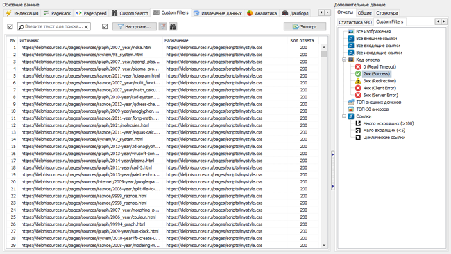 SEO аудит и фильтрация данных