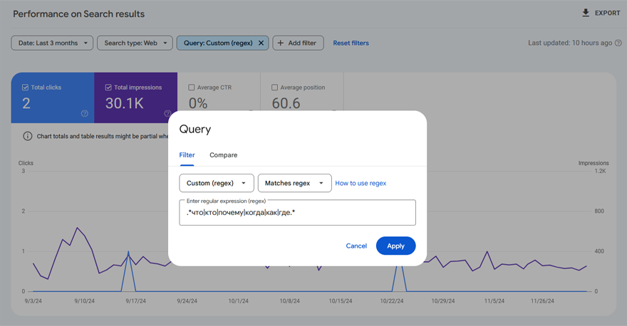 Как в Google Search Console быстро найти комбинации ключевых фраз